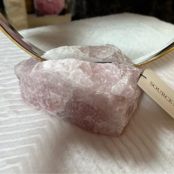 Source and Co. NWT Stunning Genuine Rose Quartz with Round Brass Mounted Mirror - Picture 6 of 10